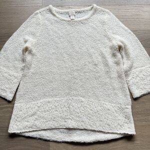 Chicos Sweater Women Medium 1 Ivory Boucle Lace Trim Tunic